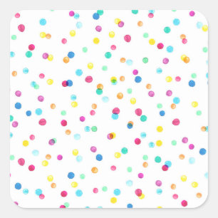 Bright Watercolor Dots: Seamless Pattern. Square Sticker