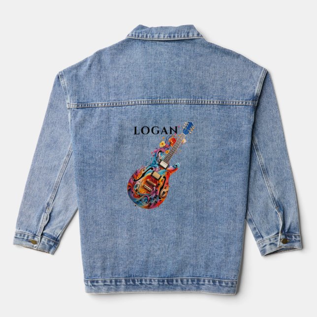 Bright Watercolor Electric Guitar Personalised Denim Jacket (Back)