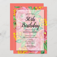 Bright Watercolor Floral Birthday Invitations