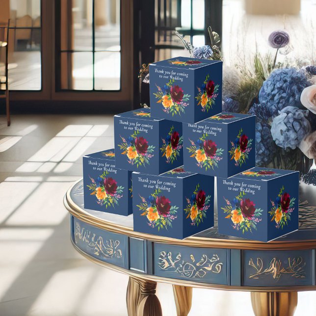 Bright Watercolor Floral Blue Wedding Favour Box (Creator Uploaded)