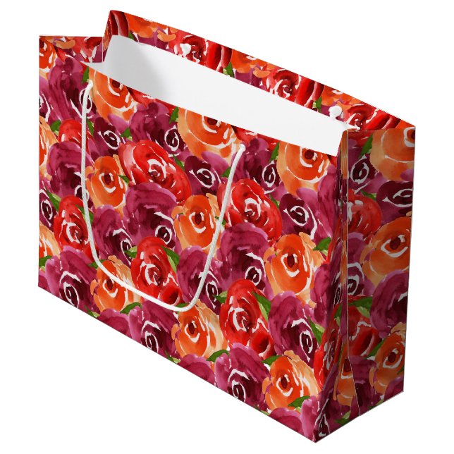 Bright Watercolor Floral Collage Large Gift Bag (Front Angled)