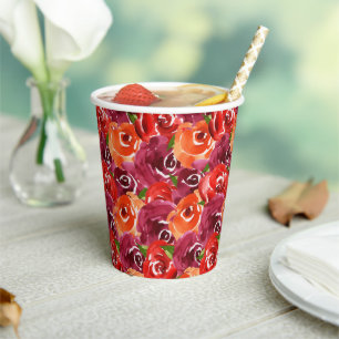 Bright Watercolor Floral Collage Paper Cups