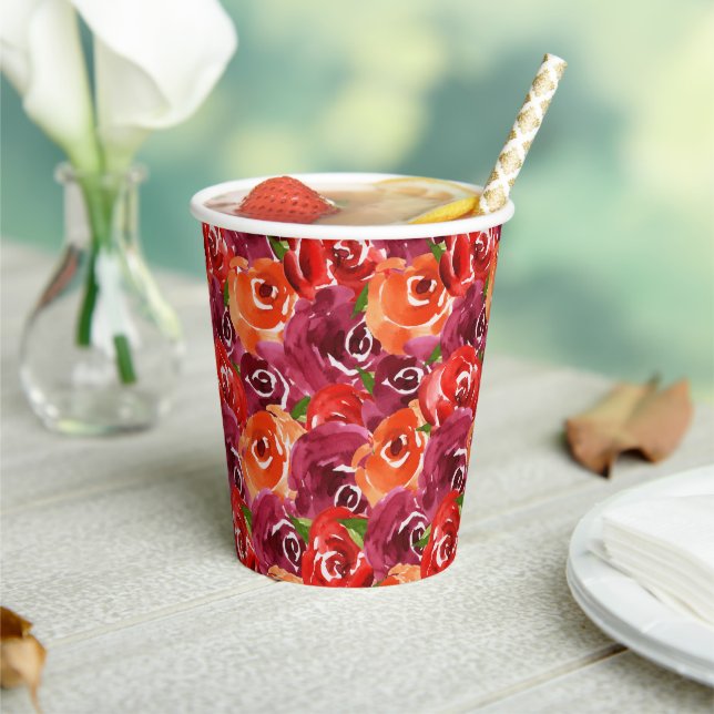 Bright Watercolor Floral Collage Paper Cups (Insitu)
