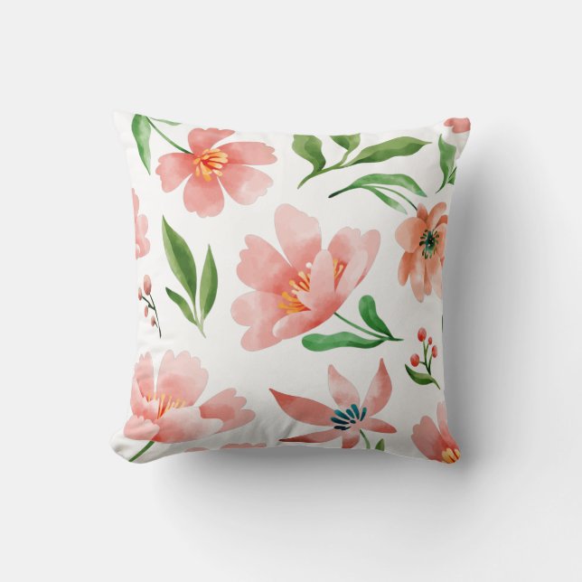 Bright Watercolor Floral Cushion (Front)