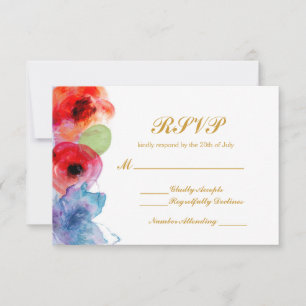 Bright Watercolor Floral Flowers RSVP Wedding  Card