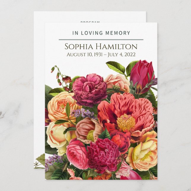 Bright Watercolor Floral Funeral Memorial Program Programme (Front/Back)