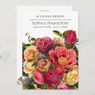 Bright Watercolor Floral Funeral Memorial Program Programme