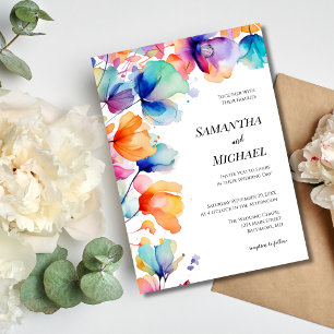 Bright Watercolor Floral Modern Elegant Wedding Invitation