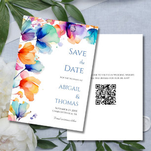 Bright Watercolor Floral Modern QR Code Wedding Save The Date