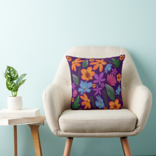 Bright Watercolor Floral Pattern Botanical Aesthet Cushion