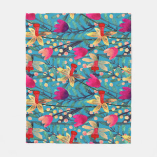 Bright Watercolor: Floral Seamless Design. Fleece Blanket