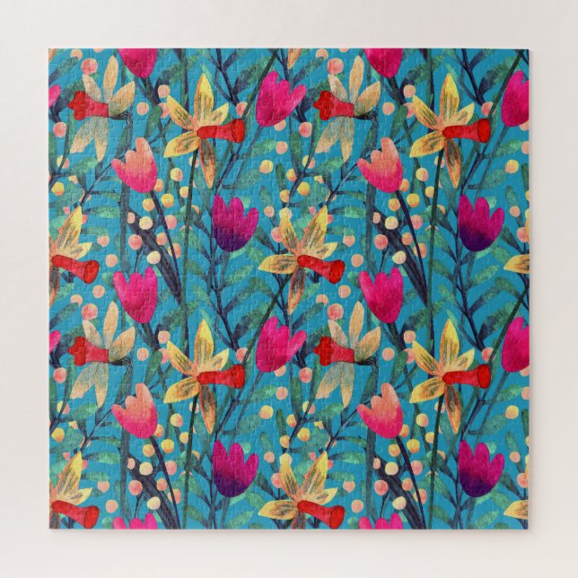 Bright Watercolor: Floral Seamless Design. Jigsaw Puzzle (Vertical)