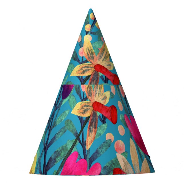 Bright Watercolor: Floral Seamless Design. Party Hat (Front)