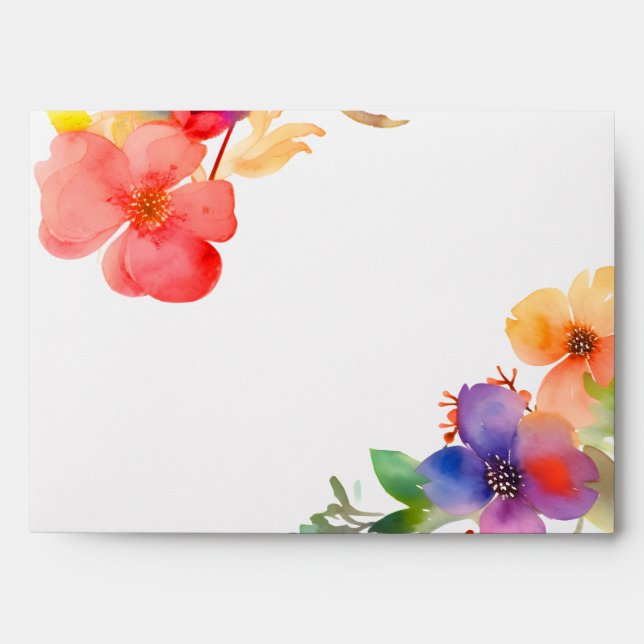 Bright Watercolor Floral Wedding Envelope (Front)