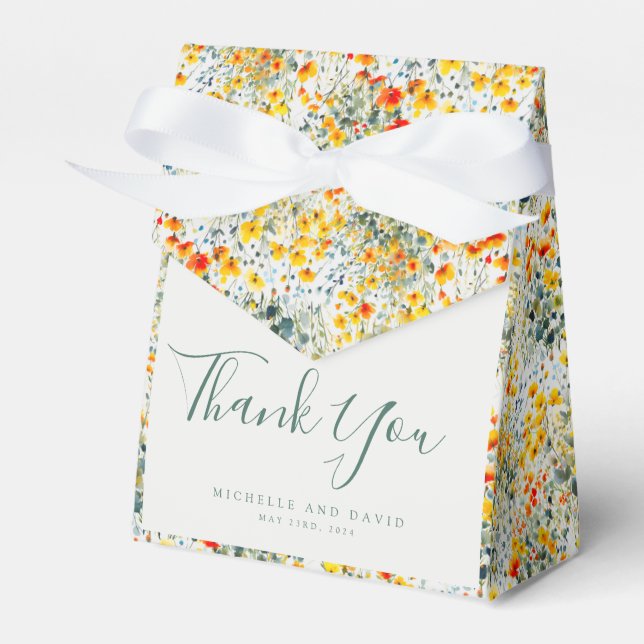 Bright Watercolor Floral Wedding Favour Box (Front Side)