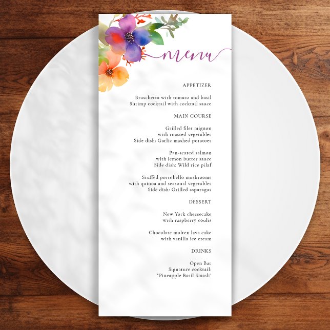 Bright Watercolor Floral Wedding Menu (Creator Uploaded)