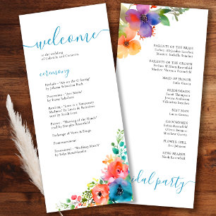 Bright Watercolor Floral Wedding Programme