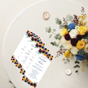 Bright Watercolor Floral Wedding Programme