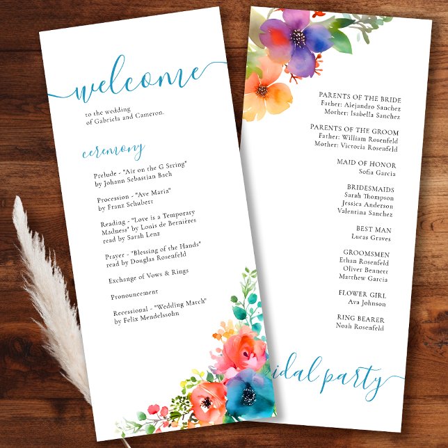 Bright Watercolor Floral Wedding Programme (Creator Uploaded)