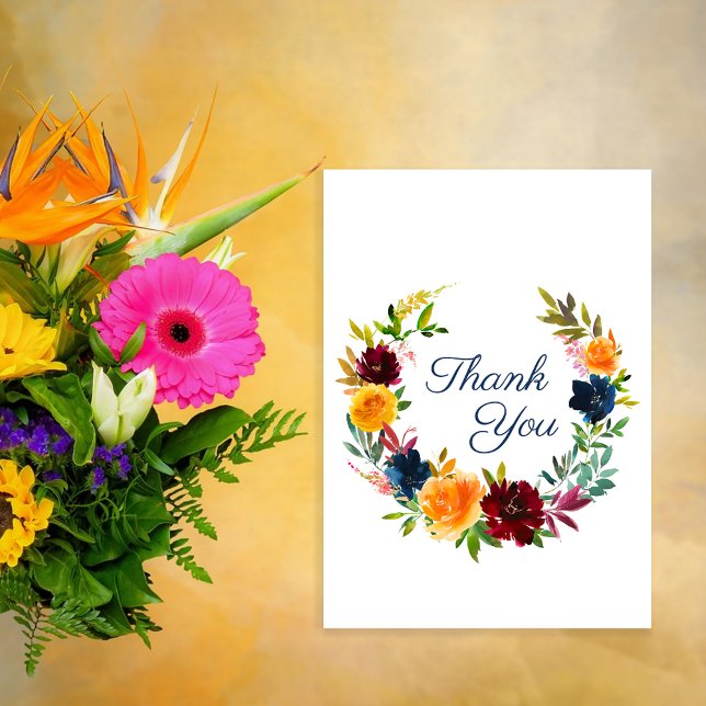 Bright Watercolor Floral Wedding Thank You  Card (Creator Uploaded)