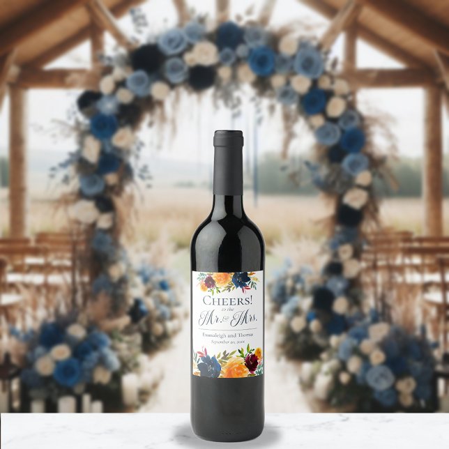 Bright Watercolor Floral Wedding Wine Label (Creator Uploaded)