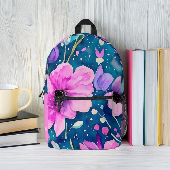 Bright Watercolor Florals Personalised Printed Backpack (Creator Uploaded)