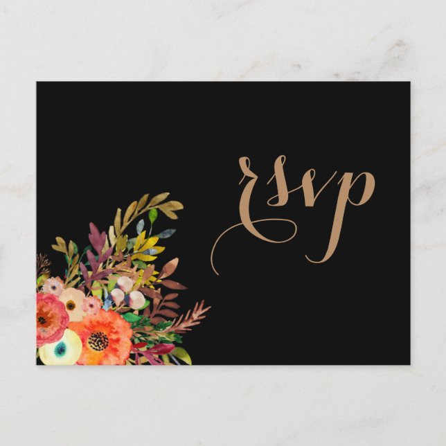 Bright Watercolor Florals Wedding RSVP Invitation  (Front)