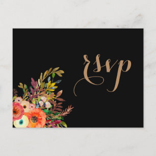 Bright Watercolor Florals Wedding RSVP Invitation Postcard