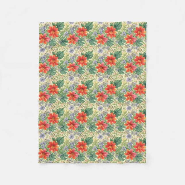 Bright watercolor flowers fleece blanket (Front)