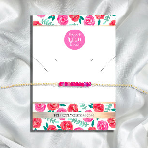 Bright Watercolor Flowers necklace earrings B Business Card