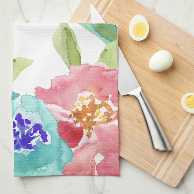 Bright Watercolor Flowers Tea Towel (Quarter Fold)