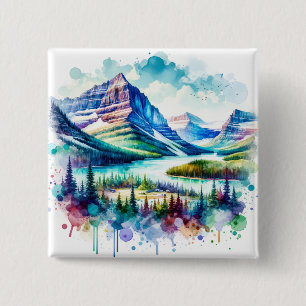 Bright Watercolor Glacier National Park  15 Cm Square Badge