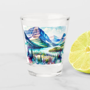 Bright Watercolor Glacier National Park Shot Glass