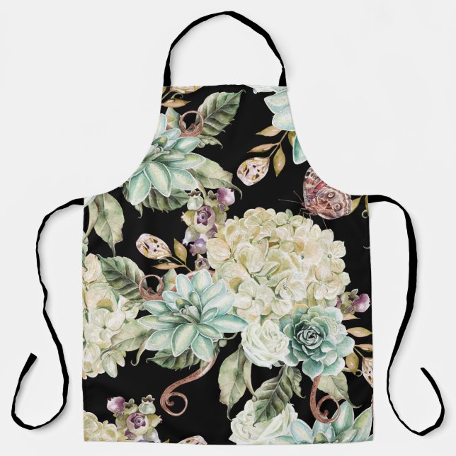 Bright Watercolor: Hydrangea Rose Pattern. Apron (Front)
