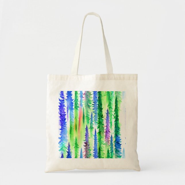 Bright Watercolor Pine Tree Canvas Tote  (Front)