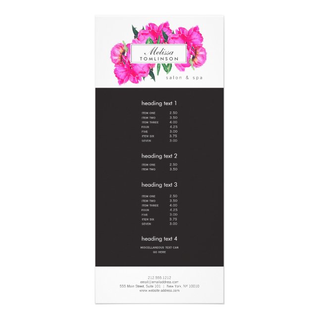 Bright Watercolor Pink Peonies Beauty Rack Card (Front)