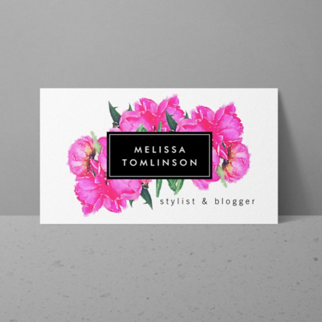 Bright Watercolor Pink Peonies Floral Bouquet Business Card (Creator Uploaded)