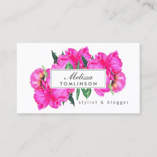 Bright Watercolor Pink Peonies Stylist, Beauty Business Card