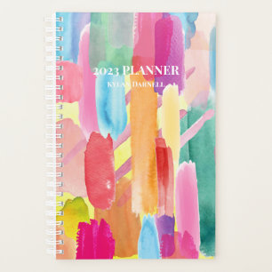 Bright Watercolor Stripes Personalised Planner