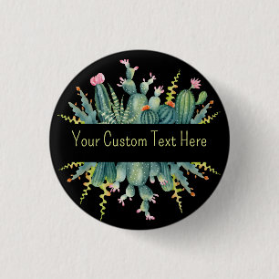 Bright Watercolor Succulent Cactus Custom Text  Ke 3 Cm Round Badge