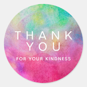 Bright Watercolor Thank You For Your Kindness Classic Round Sticker