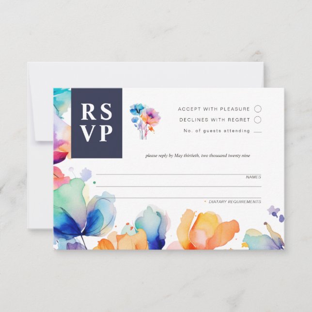 Bright Watercolor Wedding RSVP Response Card (Front)