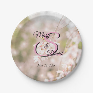 Bright Weeping Cherry Sparkles Wedding Paper Plate
