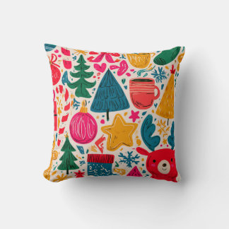 Bright & Whimsical Christmas Doodle Pattern Cushion