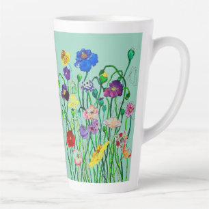bright whimsical wild poppy watercolour  latte mug