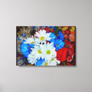 Bright White and Blue Daisy Flower Mix Canvas Print