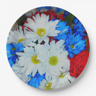 Bright White and Blue Daisy Flower Mix Paper Plate
