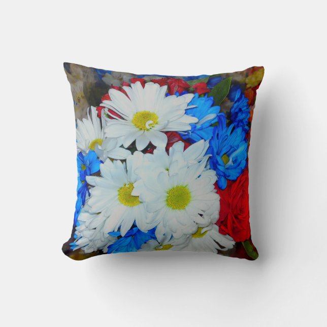 Bright White and Blue Daisy Flower Mix pillow (Front)