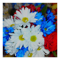 Bright White and Blue Daisy Flower Mix Poster
