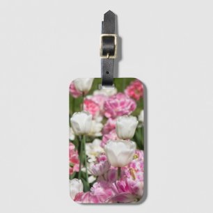 Bright white and pink tulips on a sunny day   luggage tag